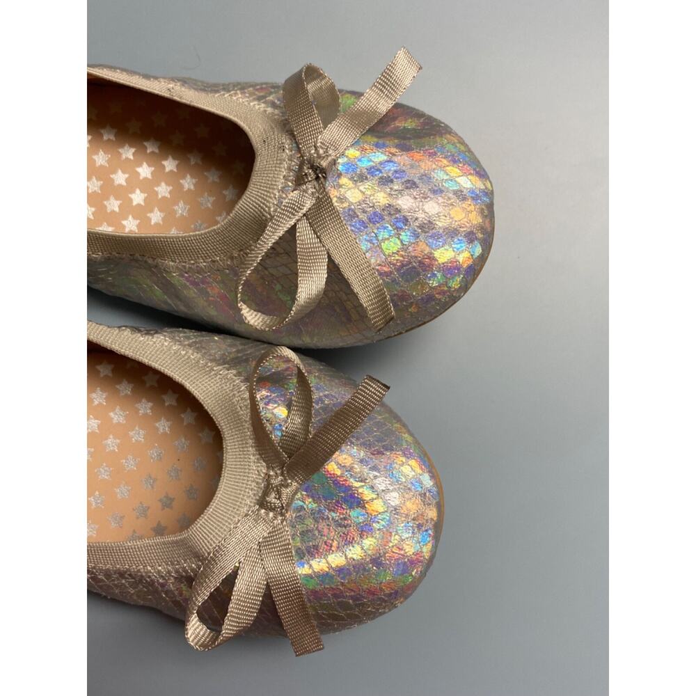 Girls Nordstrom Sz 3M Elise Ballet Flats w/Bow Rainbow Iridescent - Picture 4 of 14
